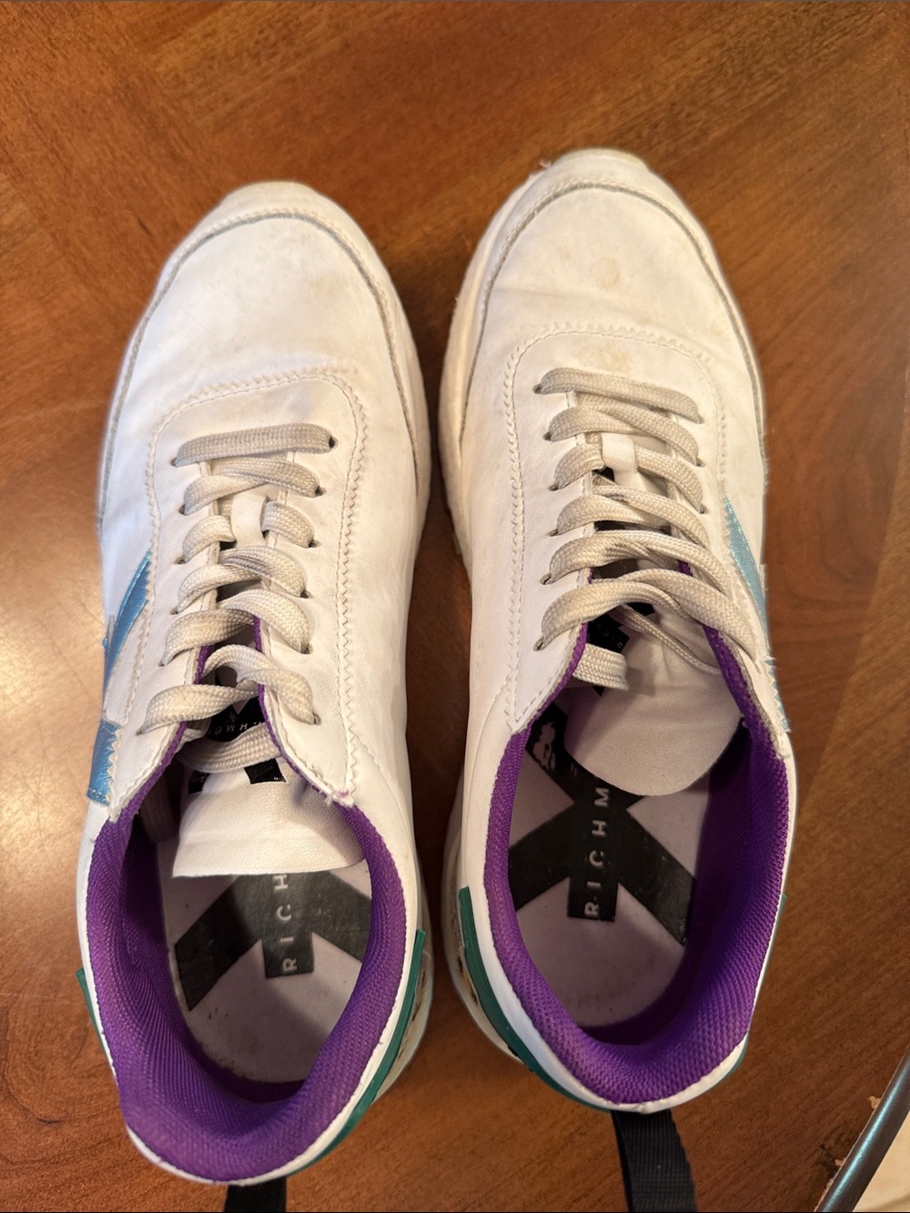 John Richmond White/Celeste/Purple/Green Color Block Leather Sneaker Size 38 - Picture 5 of 9